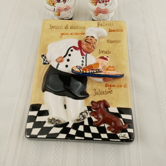 Dena Marie 3-D Ceramic Wall Hanging Bistro Chef and Chef Salt & Pepper Shakers - Picture 3 of 12
